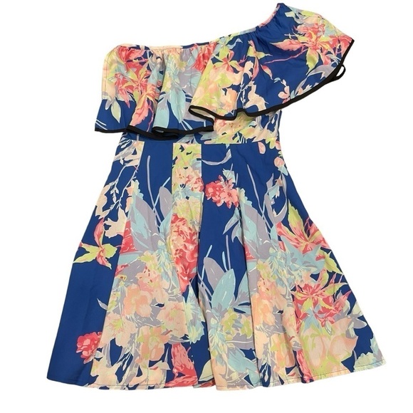 Yumi Kim Blue Floral One Shoulder Mini Dress.Size S - Picture 5 of 11